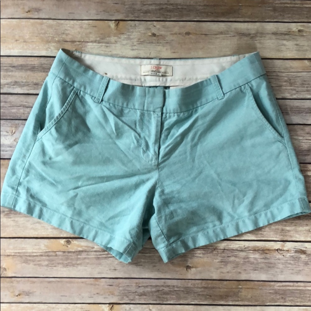 Jcrew pastel teal 4” linen shorts 100% cotton